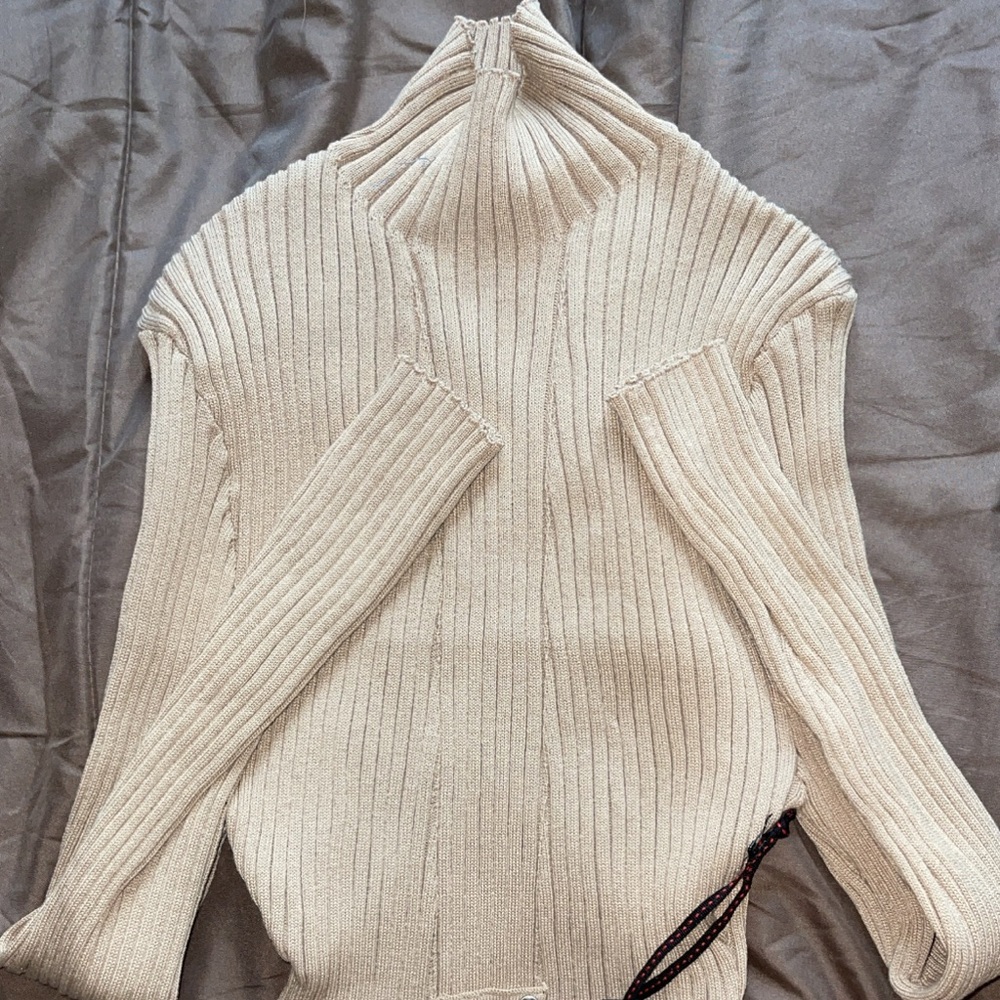 Beige Turtleneck Bodysuit Sweater